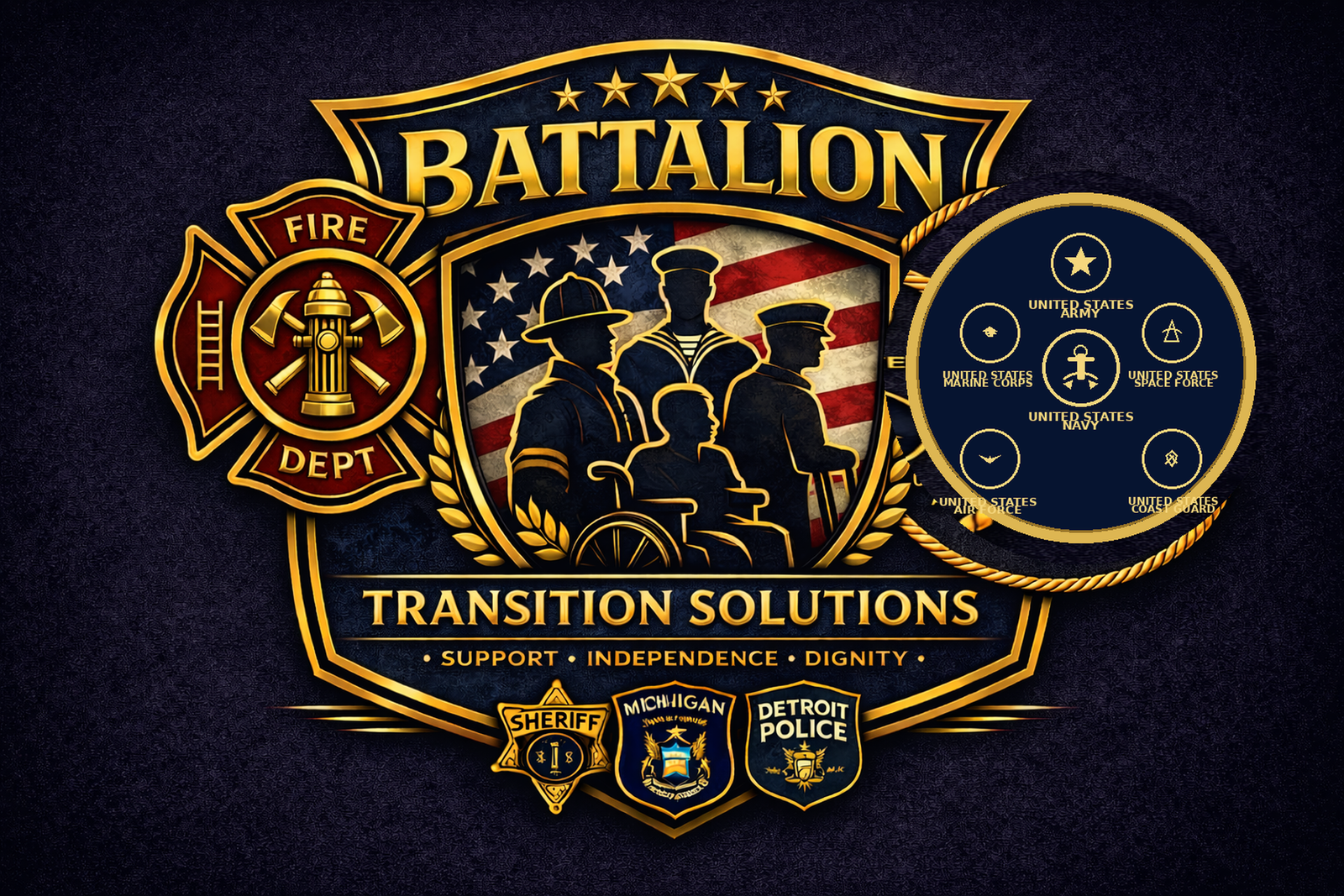 Battalion Transition Solutions emblem representing service, support, independence, and dignity